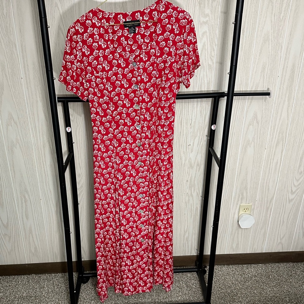 Red and White Floral Dress